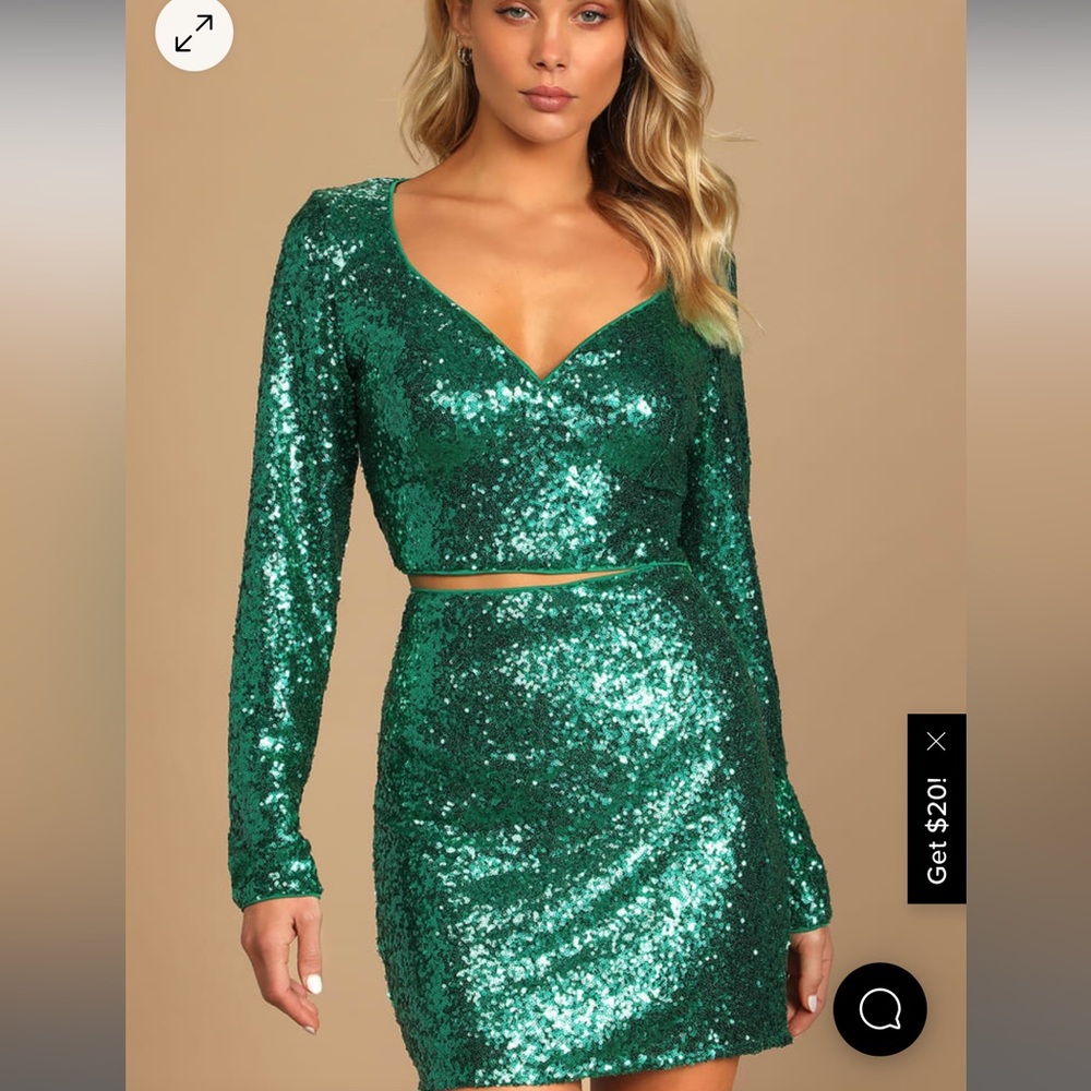 Lulus Glitzy Celebration Emerald Green Sequin Two-Pice Mini Dresss